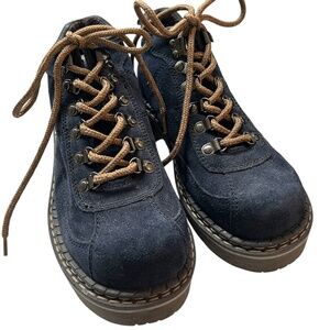 Vintage Y2K 90’s Cherokee Platform Ankle Boots Sz 8 Blue Suede Chunky Stitching